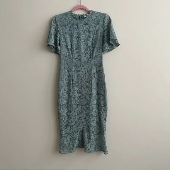 Lylas by Love, Bonito Lace Short Flutter Sleeve Midi Dress Dusty Blue Small  4